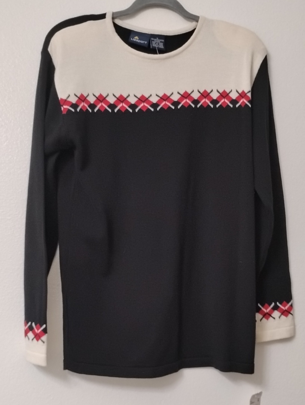 Classic Crewneck Sweater with Cream Yoke and Red Argyle Trim